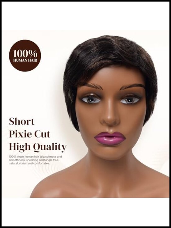 100% Human Hair Pixie Cut Wig for Black Women Glueless Short Layered Wavy